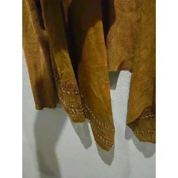 Westport Women's 1X Brown Faux-Suede Perforated Cardigan Sweater - Picture 3 of 9
